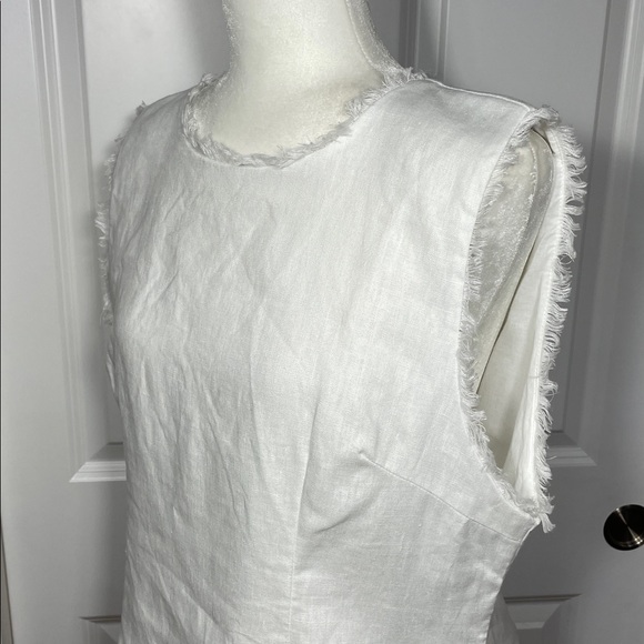 DISSH Nellie White Linen Tunic Top Size 12 Fringe Sleeveless Side Slits - Picture 5 of 16